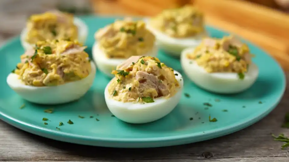 Elevate your appetizers with these delicious mayonnaise tuna stuffed eggs. Perfect for any occasion. Try them now!